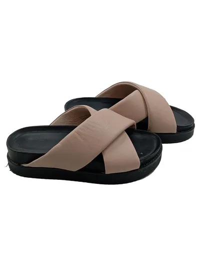 SELECTED Damen Pantoletten Sandalen Leder Beige Gr. 38 Slip-On