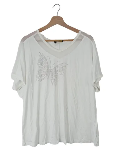 Maloo Damen T-Shirt Gr. 46/3XL Weiß Schmetterling Strass