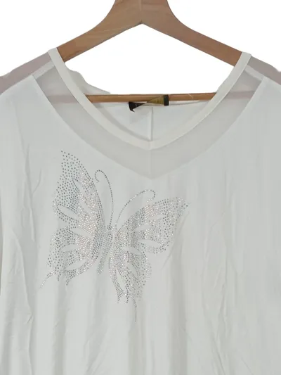 Maloo Damen T-Shirt Gr. 46/3XL Weiß Schmetterling Strass