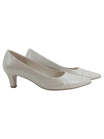Gabor Damen Pumps Weiß Leder Gr. 38 Kitten Heel Elegant Business