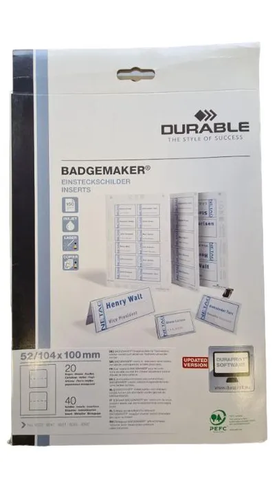 Durable BADGEMAKER Einsteckschilder Inserts 52/104x100mm 20 Bögen 40 Schilder