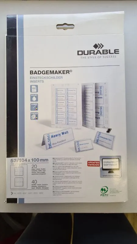 Durable BADGEMAKER Einsteckschilder Inserts 52/104x100mm 20 Bögen 40 Schilder 2