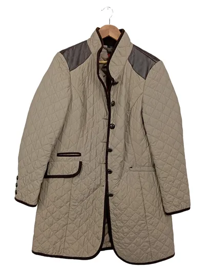 Madeleine Steppjacke Damen Gr. M Beige Lederbesatz Übergangsjacke