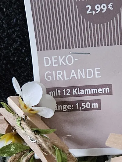 DEKOWELT Deko-Girlande mit 12 Holzklammern Blumen 1,50m Natur Beige
