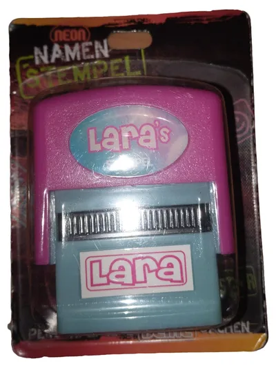 NEON Namensstempel Lara Kinder Stempel personalisierbar Pink Blau NEU