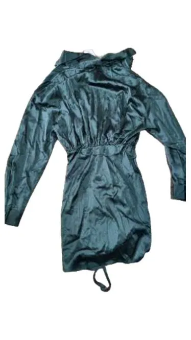 Cider Blusenkleid Damen XS Grün Satin Raffung Langarm Elegant