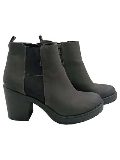 Bench. Damen Stiefeletten Chelsea Boots Grau Gr. 38 Blockabsatz Reißverschluss