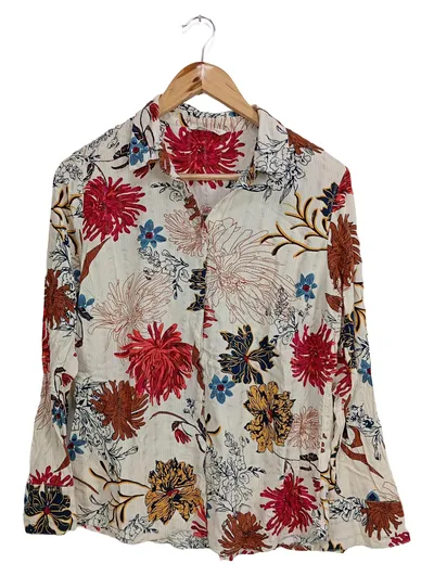 Camaïeu Damen Bluse Gr. 38 Mehrfarbig Blumenmuster Viskose Langarm Casual