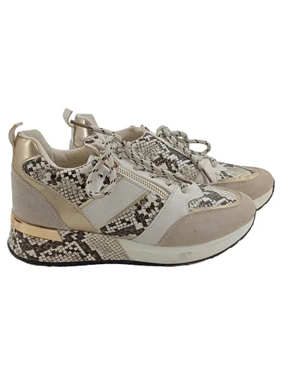Be Sport Damen Sneaker Low Schlangenmuster Beige Gold Gr. 38 Wedge