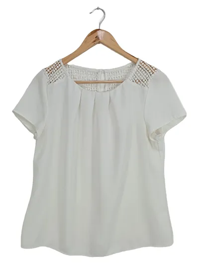 Camaïeu Damen Bluse Gr. 30/32 Weiß Feminin Lochmuster Kurzarm