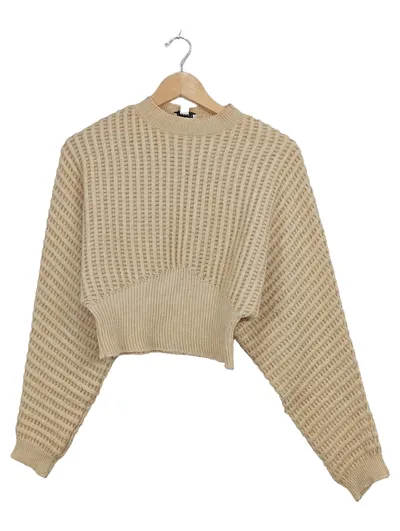 Topshop Damen Cropped Pullover Gr. 36/38 Beige Strick Waffelmuster