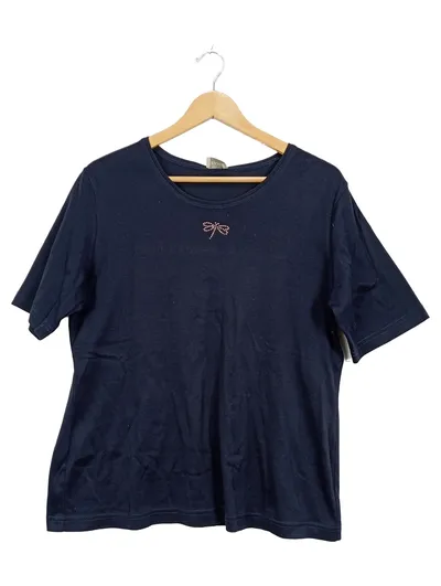 RABE Damen T-Shirt Gr. 44 Dunkelblau Strass Libelle Baumwolle