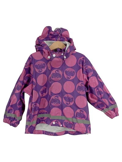 Danefæ Regenjacke Kinder Gr. 104 Lila Tiermotiv Kapuze Outdoor Polyurethan