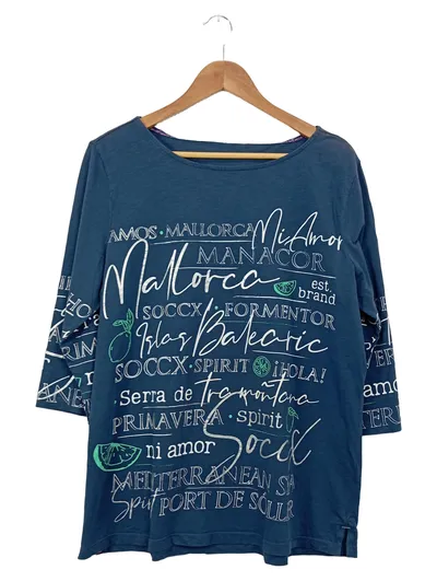 SOCCX Damen Langarmshirt Mallorca Print Blau Gr. 44/XXL Baumwolle