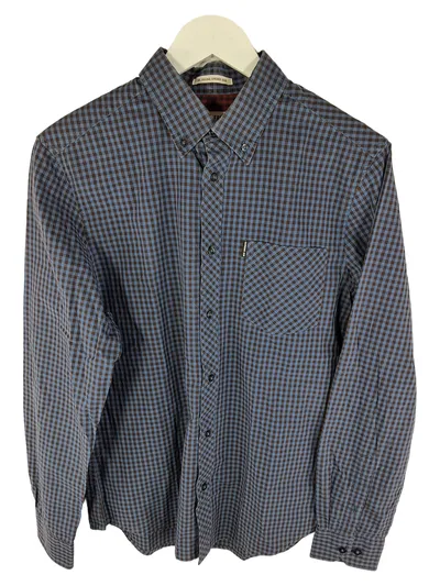 Ben Sherman Hemd Herren M Kariert Blau Langarm Button-Down Baumwolle