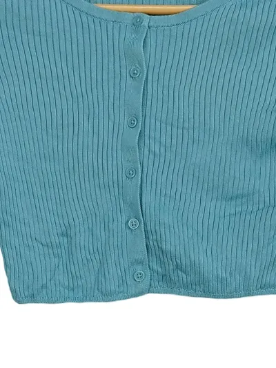 Uniqlo Damen Strickjacke Türkis Gr. 34/XS Rippstrick Crop