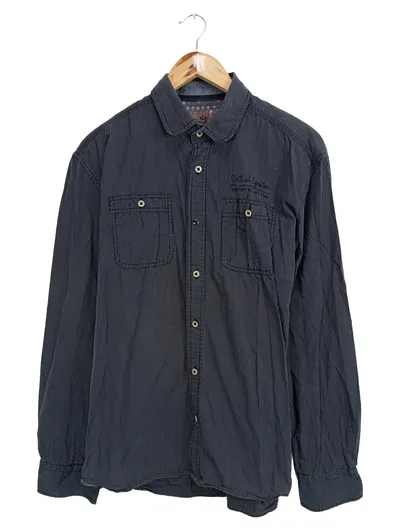 Pioneer Authentic Jeans Freizeithemd Herren Gr. L Grau Gestreift Baumwolle