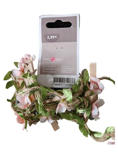 DEKOWELT Girlande mit Blumen und Klammern Rosa 150 cm Deko