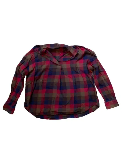 Uniqlo Damen Bluse Kariert Langarm Baumwolle Gr. 38/M Casual Mehrfarbig