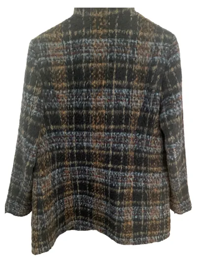 Barbara Lebek Damen Blazer Gr. 40 Kariert Blau Braun Tweed Jacke