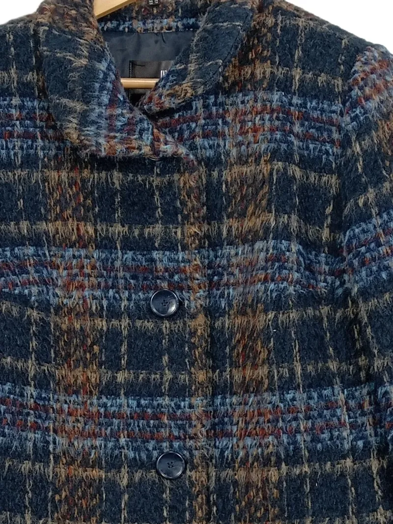Barbara Lebek Damen Blazer Gr. 40 Kariert Blau Braun Tweed Jacke 3