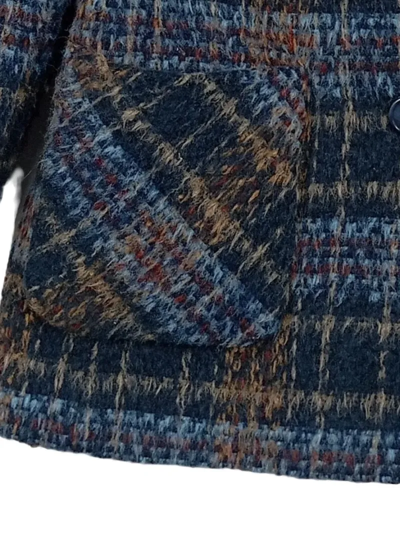 Barbara Lebek Damen Blazer Gr. 40 Kariert Blau Braun Tweed Jacke 5