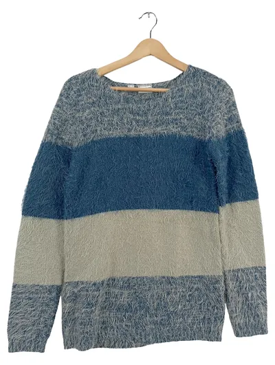 Camaïeu Damen Pullover Gr. S/36 Blau Beige Gestreift Flauschig