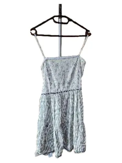 khujo Sommerkleid Damen Blau Gestreift Blumenmuster Midikleid Gr. 40/L