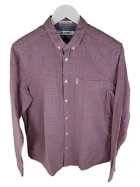 Ben Sherman Hemd Herren M Kariert Business Langarm Baumwolle Rot Blau 50 1