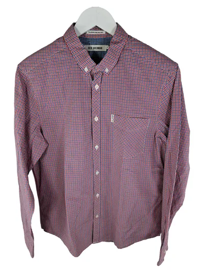Ben Sherman Hemd Herren M Kariert Business Langarm Baumwolle Rot Blau 50