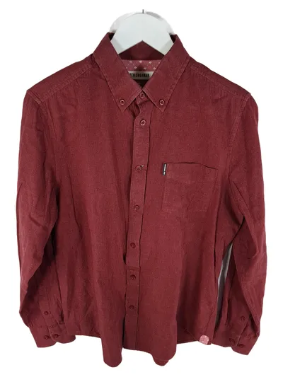 Ben Sherman Hemd Langarm Herren Button-Down Gr. M Rot Baumwolle