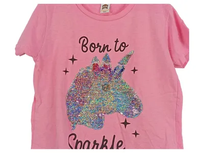Phonicons Mädchen T-Shirt Einhorn Schriftzug Pailletten Rosa Gr. 146