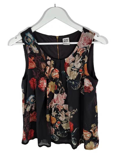 Vero Moda Damen Top Blumenmuster Schwarz Gr. S Ärmellos Chiffon