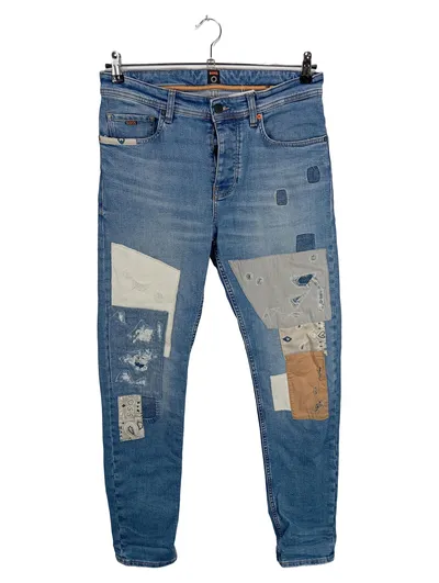 BOSS Herren Destroyed Jeans mit Patches Blau Gr. W30
