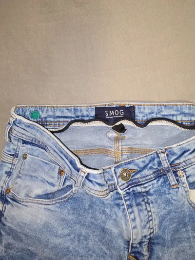 SMOG Herren Jeans Slim Fit Acid Wash Hellblau Denim Gr. W34 L34