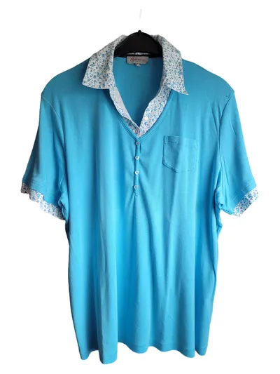 Malva Damen Poloshirt Türkis Gr. 46/3XL Casual Kurzarm mit Blumenmuster Kragen
