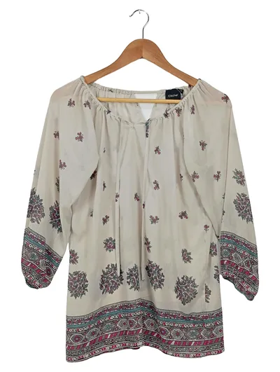 Cliché Damen Bluse Gr. 36/S Beige Blumenmuster Bohemian