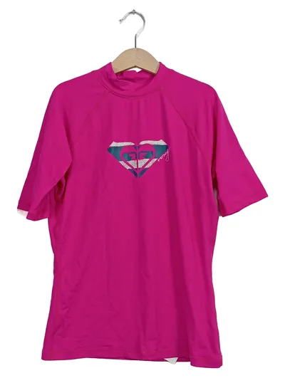 Roxy Damen Sport Shirt Pink Gr. 36/S Logo Print Kurzarm Polyamid