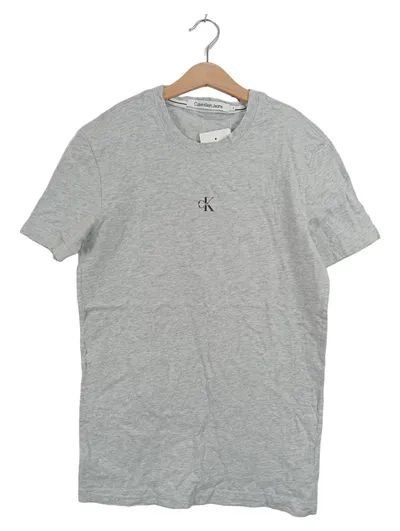 Calvin Klein Jeans Herren T-Shirt Gr. S Grau Meliert Logo Basic Baumwolle