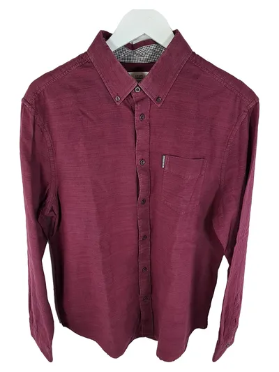 Ben Sherman Freizeithemd Herren Gr. L Langarm Bordeaux Baumwolle