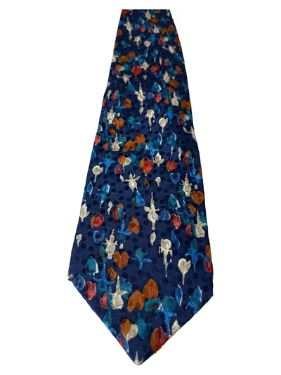 Ungaro Krawatte Herren Seide Blau Florales Muster Klassisch