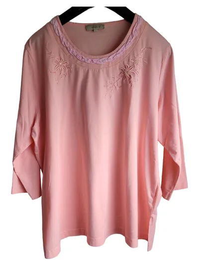 Malva Damen Langarmshirt XXL Rosa Casual mit Blumen Stickerei