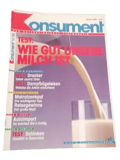 Konsument 10/96 Zeitschrift Test Milch Drucker Dampfbügeleisen Österreich
