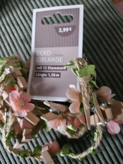 DEKOWELT Deko Girlande mit 12 Klammern Rosa Blumen 150cm