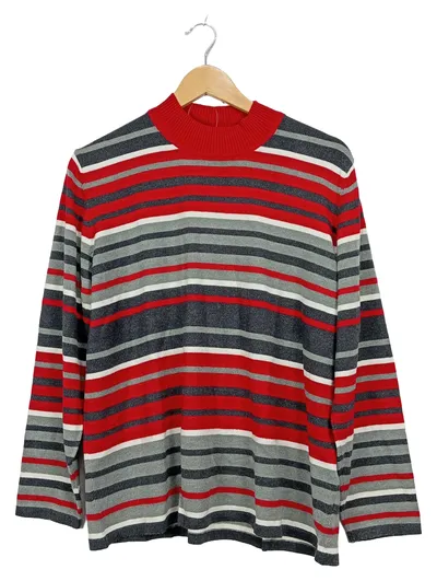 RABE Damen Pullover Gr. 46 Stehkragen Gestreift Rot Grau Modal