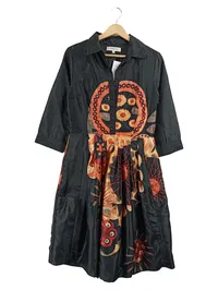Derhy Blusenkleid Damen Gr. M Schwarz Bohemian Abstrakt Print 3/4 Arm 1
