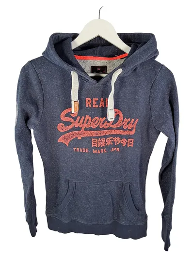 Superdry Damen Kapuzenpullover Hoodie Logo Print Blau Gr. S Baumwolle