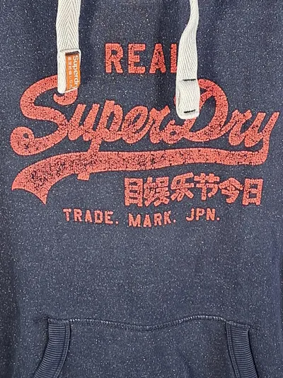 Superdry Damen Kapuzenpullover Hoodie Logo Print Blau Gr. S Baumwolle