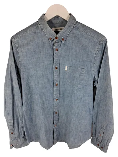 Ben Sherman Herren Jeanshemd Button-Down Chambray Blau Gr. M