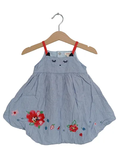 Catimini Mädchen Freizeitkleid Gr. 68 Blau Gestreift Blumenmuster